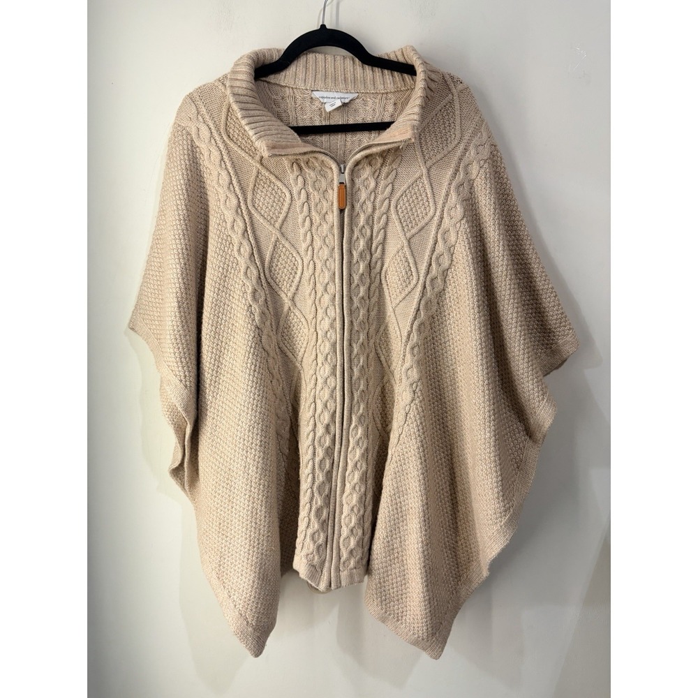Cupcakes & Cashmere Bamboo Blend Cable Knit Zip Poncho Cape Sweater M/L